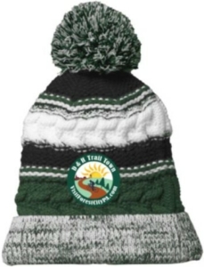 dh trail town apparel winter hat. green white and black